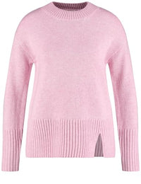 Thumbnail for Gerry Weber Damen Kuscheliger Strickpullover mit Saumschlitz breite Rippenbündchen, Langarm unifarben, Melange Cream Melange 48 im Sale