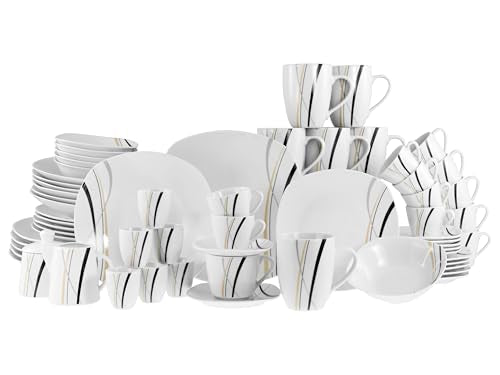 CreaTable, 22537, Serie Square City Line, 62-teiliges Geschirrset für 6 Personen, Kombiservice aus Porzellan, spülmaschinen- und mikrowellengeeignet, Qualitätsproduktion im Sale