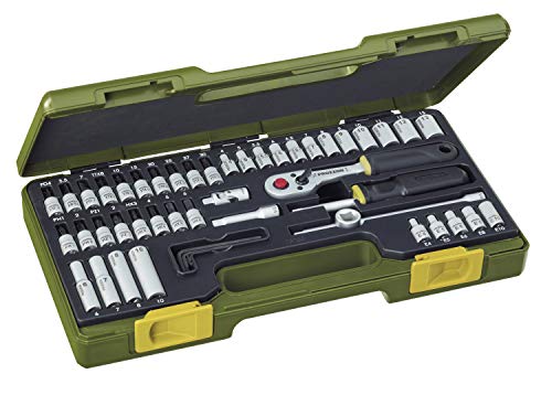 PROXXON Steckschlüsselsatz, Feinmechaniker-Satz mit 1/4-Umschaltratsche sowie Schraubendrehergriff, 50-teiliges Werkzeug-Set mit Kunststoffkoffer, 23280 im Sale