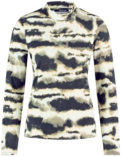 Taifun Damen Longsleeve mit Stehkragen Langarm Gemustert Light Creme Gemustert 40 im Sale