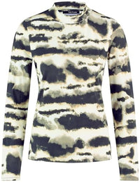 Thumbnail for Taifun Damen Longsleeve mit Stehkragen Langarm Gemustert Light Creme Gemustert 40 im Sale