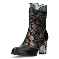 Thumbnail for Laura Vita Damen Stiefelette Leder Struktur Muster Blumen Tüll Rüsche Ledao 01, im Sale