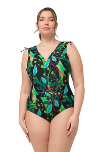 Thumbnail for Ulla Popken Damen Petra, Geraffte Schulter Badeanzug, Schwarz, 54 im Sale