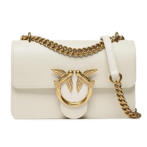 Pinko Women's Love One Mini Dc Calfskin Bag, Z14q_White Silk Antique Gold on Sale