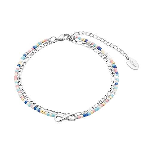 s.Oliver Fußkette Edelstahl Damen Sommerschmuck, mit Glas, 22+5 cm, Silber, Infinity, Kommt in Schmuck Geschenk Box, im Sale