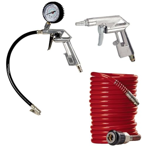 Original Einhell Druckluftset 3-tlg. (Kompressor Zubehör, für alle handelsüblichen Kompressoren bis mind. 8 bar, inkl. Ausblaspistole, Reifenfüller, 5 m Druckluftschlauch, Schnellkupplung)