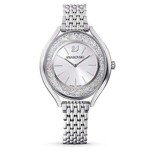Swarovski Crystalline Aura watch, leather strap, grey, rose gold alloy layer PVD finish on sale