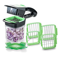 Thumbnail for Genius Nicer Dicer Quick Zerkleinerer für Obst und Gemüse | 5 in 1 Multischneider mit austauschbaren Messereinsätzen | 30 Würfel oder 10 Scheiben mit einem klick (Grün), Edelstahl, 8 x 12 x 21 im Sale