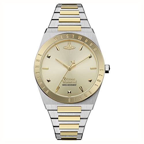 Vivienne Westwood Damen Quartz Armbanduhr, 34.00mm GehäusegröÃŸe mit champagnerfarben analog Zifferblatt und zweifarbig Metallarmband Armband VV244CPSG im Sale