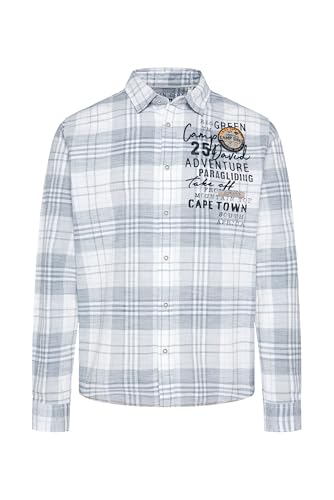 Camp David Herren Karohemd mit Label-Applikationen Opticwhite im Sale