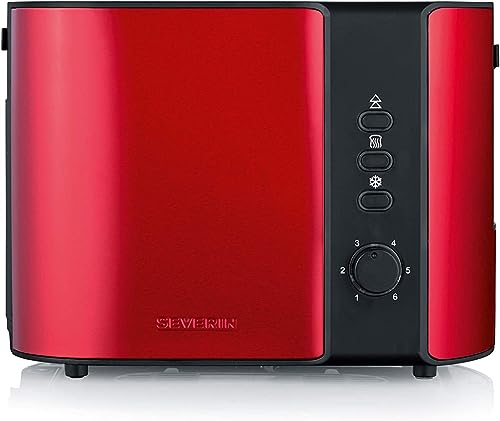 SEVERIN automatic toaster, toaster with bun warmer, high-quality stainless steel, for toasting, defrosting and warming, 800 W, Fire Red Metallic / Black, AT 2217 on sale