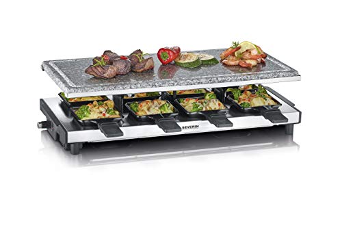 SEVERIN Raclette mit Naturgrillstein, elektrischer Tischgrill, Raclette für 8 Personen mit Grillplatte und 8 Pfännchen, Kunststoff/Edelstahl, schwarz, RG 2374 im Sale