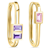 Thumbnail for Gold Hoop Earrings 925 Silver Women's Earrings Zirconia Baguette Cut Minimalist NOBEL JEWELRY on Sale