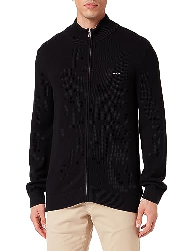 Gant Herren Cotton Pique Zip Cardigan Strickjacke, Schwarz, EU im Sale