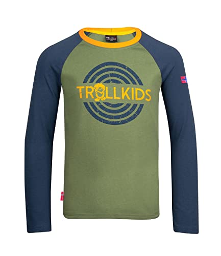 Trollkids Unisex - Kinder Preikestolen Kapuzenpullover Hoodie aus Baumwolle, Mystisches Blau/Dunkel Marine/Kieferngrün, im Sale
