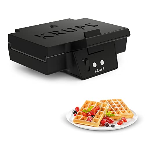 Krups FDK252 Waffeleisen | 2 dicke Waffeln | Antihaftbeschichtung | tiefe Platten | vertikale Verstaufunktion | Kabelaufbewahrung | wärmeisolierter Griff | Schwarz im Sale