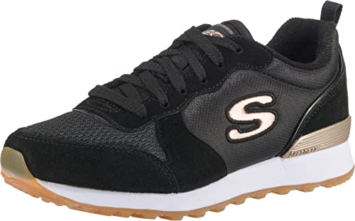 Skechers Women's Og 85 Gold'n Gurl Sneaker, Black Suede Nylon Mesh Rose Gold Trim, EU on sale