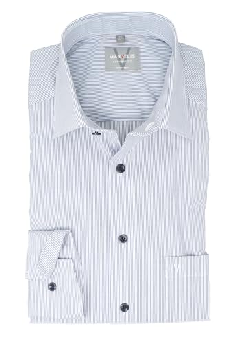 Marvelis Herren Businesshemd Comfort Fit Kent Kragen Langarm Gestreift Marine, Kragenweite:44 im Sale