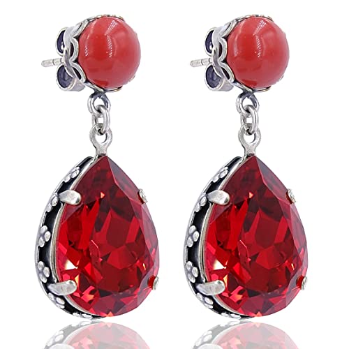 Silber Ohrringe Jugendstil Kristall Elemente und Perlen Grau NOBEL SCHMUCK im Sale