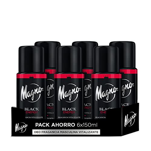 Magno Deodorant Black Spray, energizing masculine fragrance, all-day protection, 150 ml (6 pieces) on sale