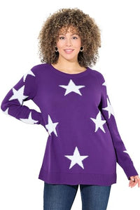 Thumbnail for Ulla Popken Damen Pullover, Glitzersterne, Rundhals, Raglan-Langarm, Schwarz, 54-56 EU im Sale