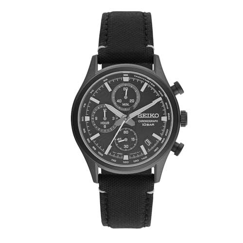 Seiko Herren Analog Quarz Uhr mit Nylon Armband SSB421P1, Schwarz im Sale