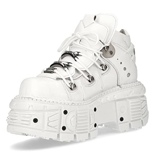 New Rock M-TANK106-C2 Unisex Schwarz 100% Leder Gote Plateau Punk Mode Stiefeletten Schuh 46 im Sale