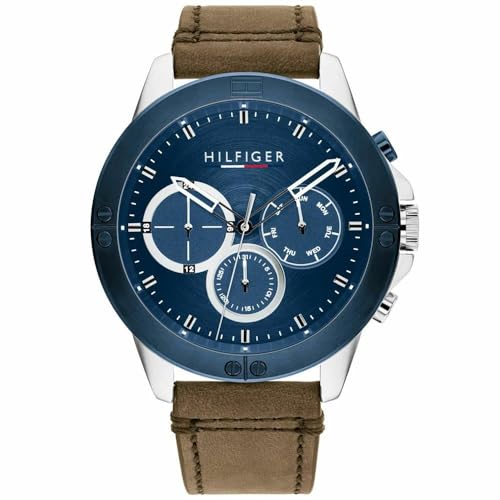 Tommy Hilfiger Multi Zifferblatt Quarz Uhr für Herren mit Braunes Lederarmband - 1791895 im Sale