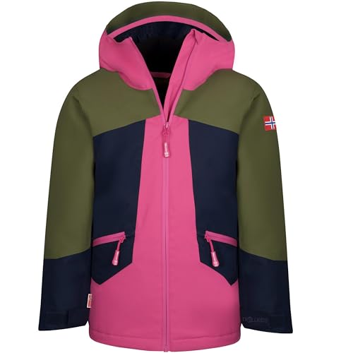 Trollkids wasserdichte atmungsaktive Mädchen Ski-Jacke RAULAND, Dunkle Olive/Hellmagenta/Marine, im Sale