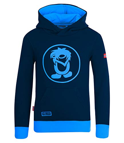 Trollkids Cotton Hoodie Sweater with Hood Troll, Navy/Mid Blue, on Sale