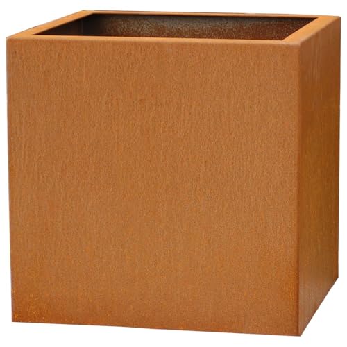 VIVANNO flower pot planter made of Corten steel metal block, rust brown (50x50x50 cm) on sale