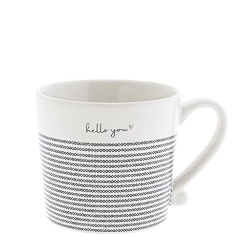 Bastion Collections Becher mit Henkel Stripes hello you Keramik weiß Keramikbecher Keramikgeschirr BC Mug Küche gedeckter Tisch im Sale