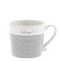 Thumbnail for Bastion Collections Becher mit Henkel Stripes hello you Keramik weiß Keramikbecher Keramikgeschirr BC Mug Küche gedeckter Tisch im Sale