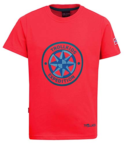 Trollkids Kinder schnelltrocknendes UV-Schutz T-Shirt Windrose T, Rot/Delphinblau, im Sale