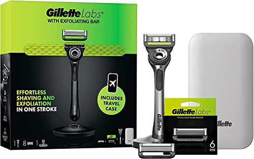 Gillette Labs Rasiermesser mit 8 Rasierklingen für Herren, mit Peelingriegel, inklusive hochwertigem Magnetständer und Reisetasche im Sale