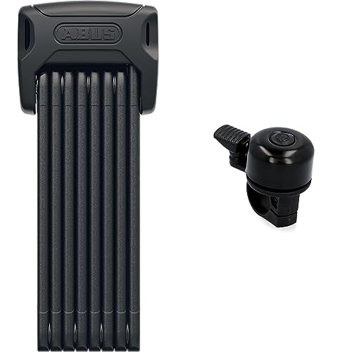 ABUS Bordo 6000K folding lock with SH lock holder &amp; FISCHER mini bicycle bell, black, one size on sale
