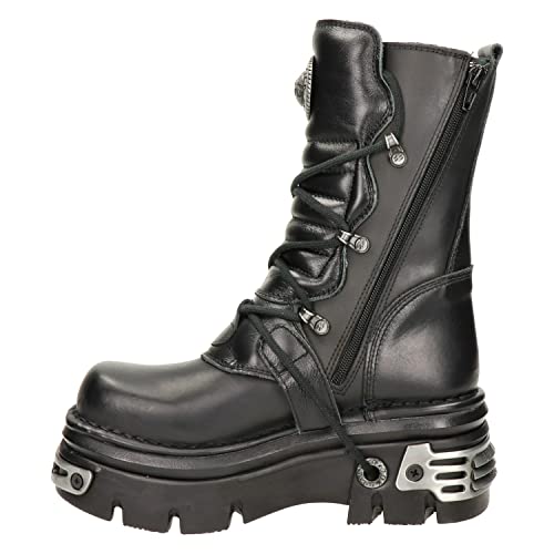 New Rock Shoes - Classic Leather Boots with Reactor Sole UK 8/Black (42) im Sale
