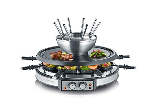 SEVERIN raclette fondue combination for 8 people, 1,900 W, two separately heatable elements, dishwasher-safe fondue pot, stainless steel, black, RG 2348 on sale