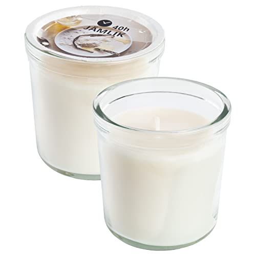 Ikea JAMLIK Cream Scented Candles in a Glass, Vanilla &amp; Warm Milk, Hours Each - Set of 2 on Sale