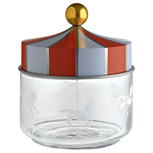 Alessi Circus MW30/50 - Küchengefäß für Design-Lebensmittel, in Screen-bedrucktes Glas mit Deckel in Beilband, 50 cl, Bunt im Sale