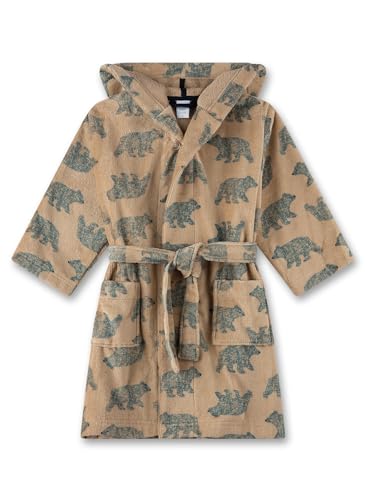 Sanetta Jungen-Bademantel Beige | Hochwertiger und kuscheliger Bademantel aus Baumwoll-Mix für Jungen. Bademantel mit Kapuze & Gürtel & Eisbär-Allover | 140 im Sale
