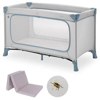 Thumbnail for Hauck Baby Reisebett Set Dream n Play Plus mit Matratze und Moskitonetz - faltbares Kinder Babyreisebett mit Tasche und großem Eingang - Dusty Blue im Sale