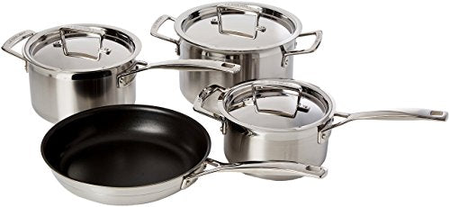Le Creuset 5-teiliges Topfset aus 3-ply Edelstahl mit passenden Deckeln, Für alle Herdarten inkl. Induktion geeignet, Silber im Sale