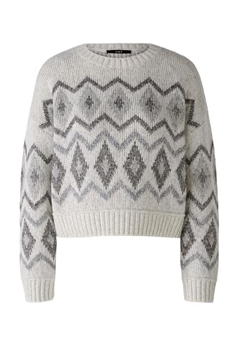 Oui Damen Pullover Baumwollmischung mit Glanzgarn lässig geschnitten Geometrical Freizeit Rundhals Blende Baumwollmischung im Sale