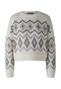 Thumbnail for Oui Damen Pullover Baumwollmischung mit Glanzgarn lässig geschnitten Geometrical Freizeit Rundhals Blende Baumwollmischung im Sale
