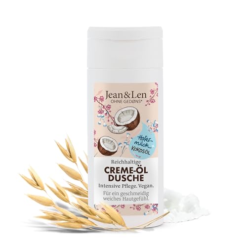 Jean &amp; Len Rich Cream-Oil Shower Gel with Oat Milk &amp; Coconut Oil, travel size, protects the skin from drying out, practical travel size, paraben-free &amp; silicone-free, pH-skin-friendly, vegan, 50 ml (1 pack)