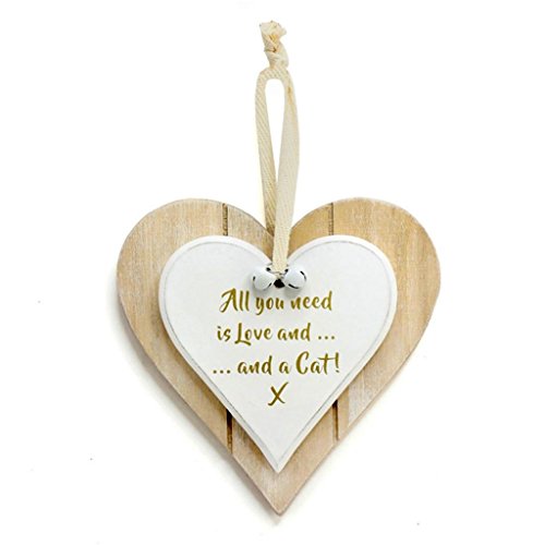 Herz aus Holz, doppellagig, im Shabby-Chic-Stil, zum Aufhängen, mit Aufschrift: „All You Need Is Love and a Cat“ im Sale