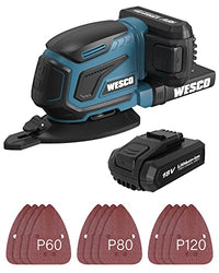Thumbnail for WESCO 18V cordless multi-sander, delta sander including 12 sandpapers and finger sandpaper, 13000 RPM, 2.0 Ah battery and charger, dust collection box