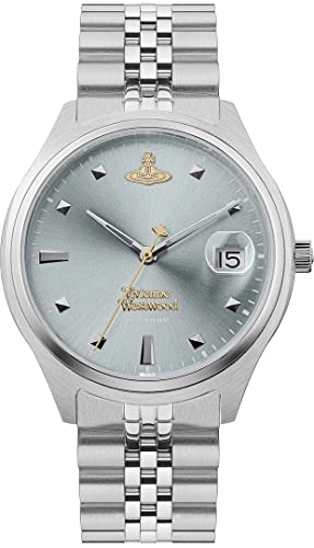 Vivienne Westwood Damen Quarzwerk Armbanduhr, 37.00mm GehäusegröÃŸe mit blau analog Zifferblatt und Silber Metall Armband VV261LBLS im Sale