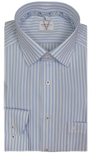 Marvelis Herrenhemd | Modern Fit | Extra Langer Arm 69cm | Hellblau Weiß kariert | New Kent Kragen | im Sale